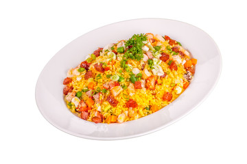 Yangzhou fried rice on isolate white background, com chien duong chau