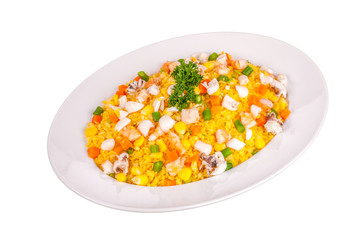 Seafood fried rice on isolate white background, com chien hai san