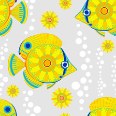 Fototapeta na wymiar Seamless - fish with colorful decor, with flowers.
