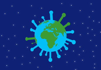 Illustration of the planet earth in space with the coronavirus shape. World pandemic concept.