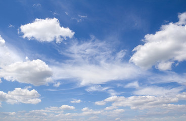 Naklejka na ściany i meble Blue sky with a cumulus and cirrus clouds