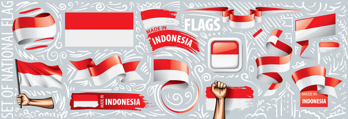 Vector set of the national flag of Indonesia in various creative designs