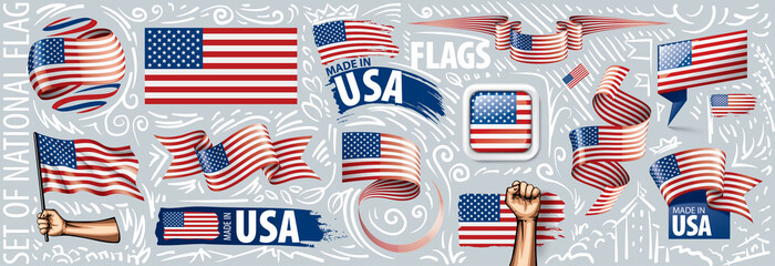 Vector set of the national flag of USA in various creative designs © butenkow