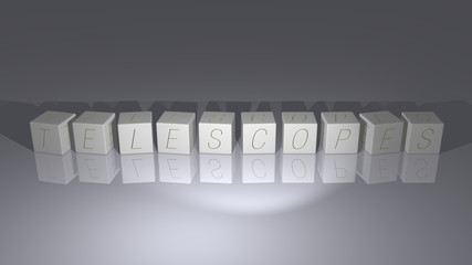 TELESCOPES built by dice letters and color crossing for the related meanings of the concept by 3D rendering