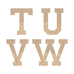 Alphabet letters T U V W with brown paper
