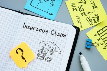 Financial concept meaning Insurance Claim with phrase on the piece of paper.