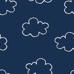 Seamless pattern with doodle clouds. Hand drawn children illustration in soft pastel colors for wallpaper, textile cotton print, bed linen, wrapping paper, kids clothes, cards, posters, baby textile.