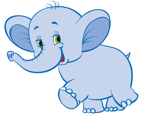 cute character of a blue elephant having fun running, isolated object on a white background, vector illustration,