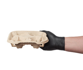 hand hold paper tray for drinks in takeaway cups