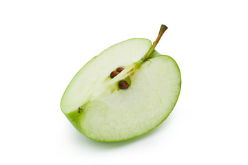 Green apple slice on white background. Commercial image isolated with clipping path.