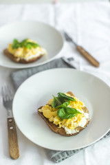 Toast with scrambled eggs