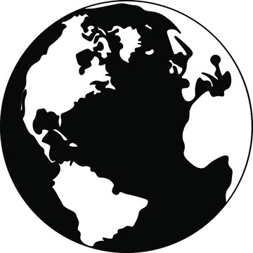 Flat black and white icon of the globe. Banner Earth symbol.