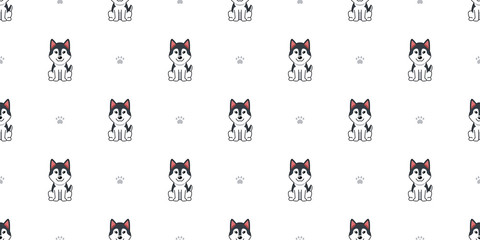 Vector cartoon character siberian husky dog seamless pattern background for design. © jaaakworks