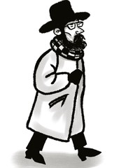 middle aged man in coat and hat walking isolated on white