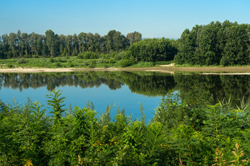 Summer landscape along the cycle path of the Po river, italy