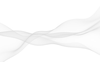 White abstract background. Fluttering white scarf. Waving on wind white fabric. 3D illustration