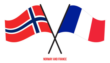 Norway and France Flags Crossed And Waving Flat Style. Official Proportion. Correct Colors