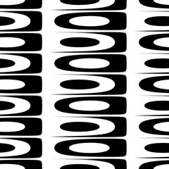 Seamless texture of black and white waves, wavy plastic shapes with circles.
