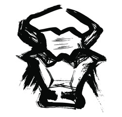 Fototapeta na wymiar Ox, bull, cow on white background. Chinese happy new year 2021. Year of the white, metallic bull. Lunar New Year. Drawing bull, ox, cowhide ink