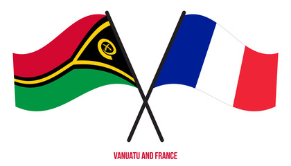 Vanuatu and France Flags Crossed And Waving Flat Style. Official Proportion. Correct Colors