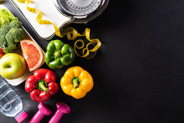 World health day, Healthcare and medical concept. Healthy food including fresh fruits, vegetables,...