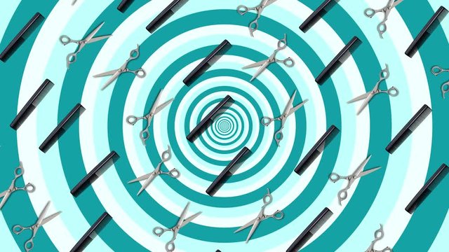 background with moving accessories of a beauty salon, abstraction