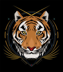 A Tiger head logo. This is illustration ideal for a mascot, tattoo or T-shirt graphic.