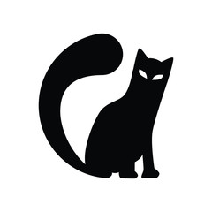 Silhouette black cat icon. Vector logo template