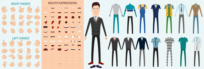 Officer Character, with Hand Expression, Mouth Expression and Different Dress vector Illustration, artwork For info-graphics, 2D Animation, Motion-graphics