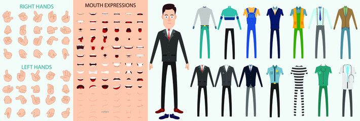 Officer Character, with Hand Expression, Mouth Expression and Different Dress vector Illustration, artwork For info-graphics, 2D Animation, Motion-graphics