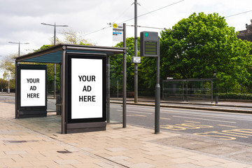 Empty advertising light box. Billboard on a bus stop. Your ad. 