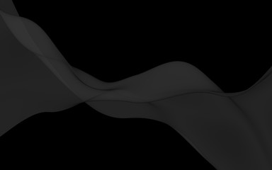 Black abstract background. Fluttering black scarf. Waving on wind black fabric. 3D illustration