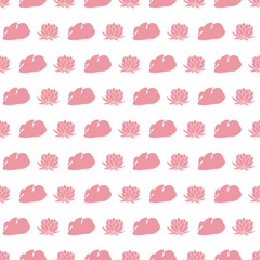 Seamless pattern with water lily and swan silhouettes