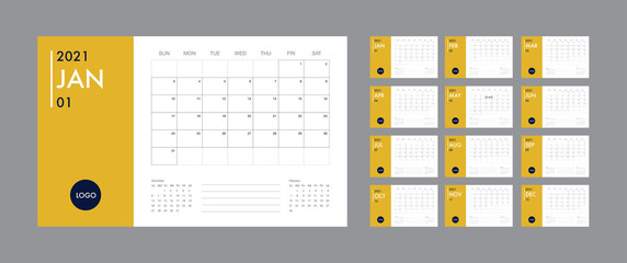 Calendar 2021template planner vector diary in a minimalist style