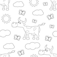 Obraz premium Cow. Seamless pattern. Coloring page.