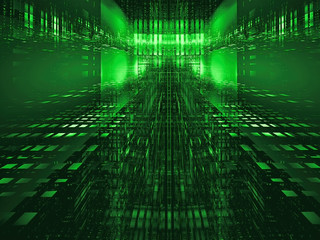 Green tech background - entrance to the matrix 3d illustration