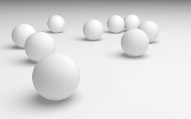 White abstract background. Set of white balls isolated on white backdrop. 3D illustration