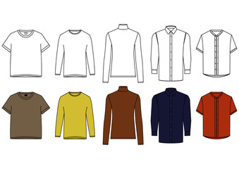Shirts set fashion flat, technical drawing template