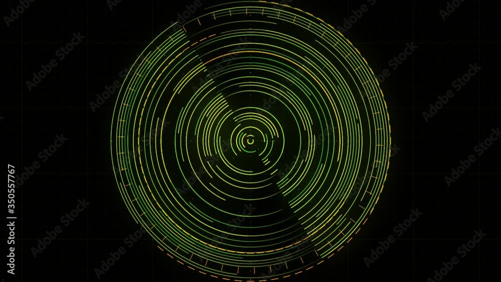 Poster abstract rotating radar on the screen. animation. working searching program with spinning circles is