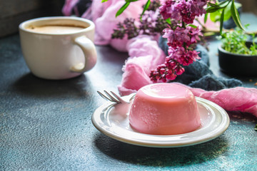 sweet dessert panna cotta berry cream jelly serving Menu concept healthy eating. food background...