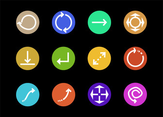 arrows in multicolored circles and different directions isolated on black
