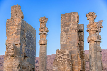 Remains of Gate of All Nations in ruins of Persepolis ancient city in Fars Province, Iran