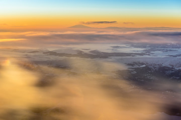 Caucasus Mountains seen from passenger plane window