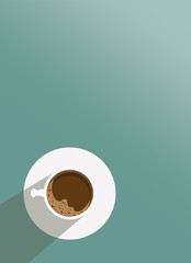 Cup of coffee with a saucer on a light blue background