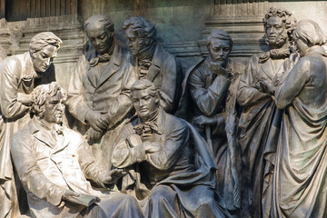 Millennium of Russia monument in Novgorod Kremlin. Nikolay Karamzin, Ivan Krylov, Vasily Zhukovsky,...