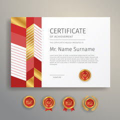 Red and gold certificate of achievement template vector A4 for legal document printing