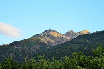 Clouds over Fengari (Moon) peak, Saos mountain - view from Therma beach, Samothraki island, Greece, Aegean sea