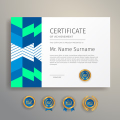 Blue certificate of appreciation template for diploma, reward, and legal agreement