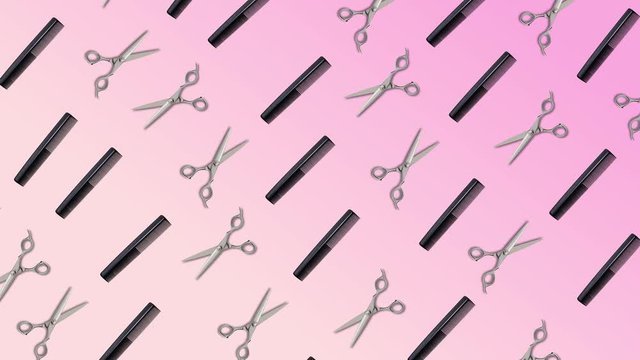 background with moving accessories of a beauty salon, abstraction