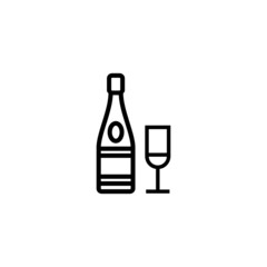 Champagne bottle vector icon in linear, outline icon isolated on white background
